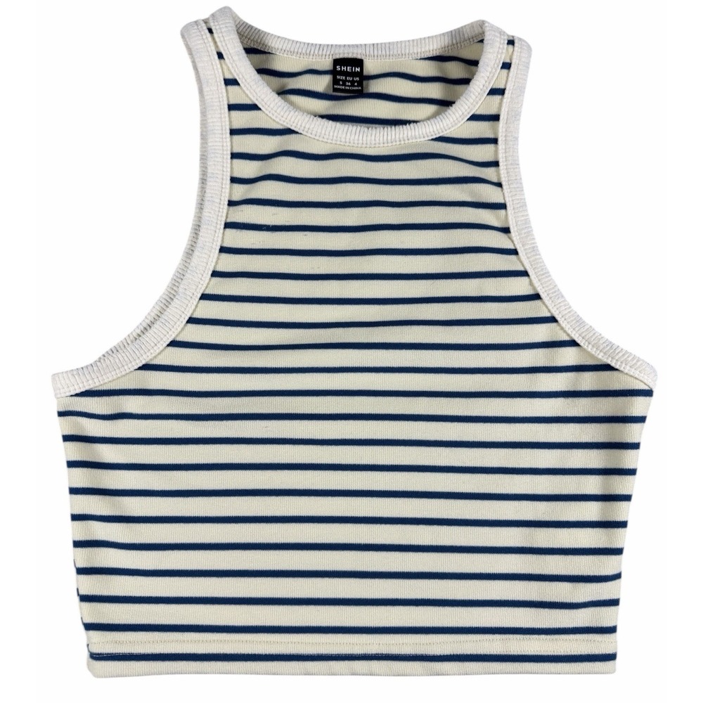 Striped High Neck Ribbed Knit Crop Tank Top SHEIN Size Small